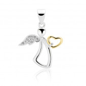 Pandantiv argint partial placat cu aur galben ingeras cu inima si pietre DiAmanti Z1601CGR-DIA